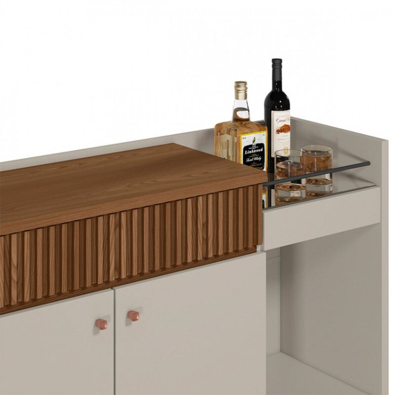 Aparador PIEMONTE Amendoa Off White – 2 Puertas, Bar con Espejo y Cajón Aparador PIEMONTE Amendoa Off White – 2 Puertas, Bar con Espejo y Cajón