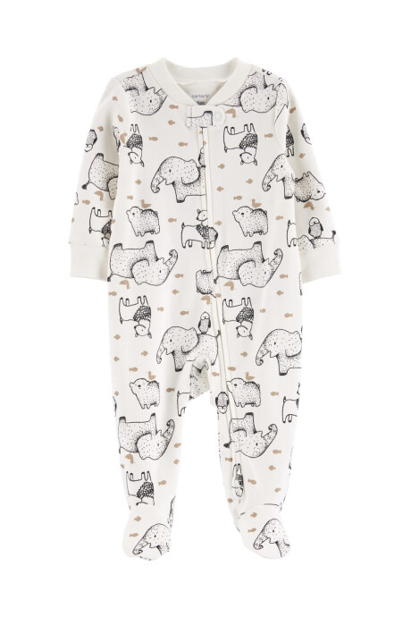 Pijama una pieza de algodón con pie y doble cierre diseño animales Sin color