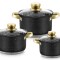 Batería De Cocina Sonifer Efecto Piedra C/tapa De Vidrio 6pc Negro