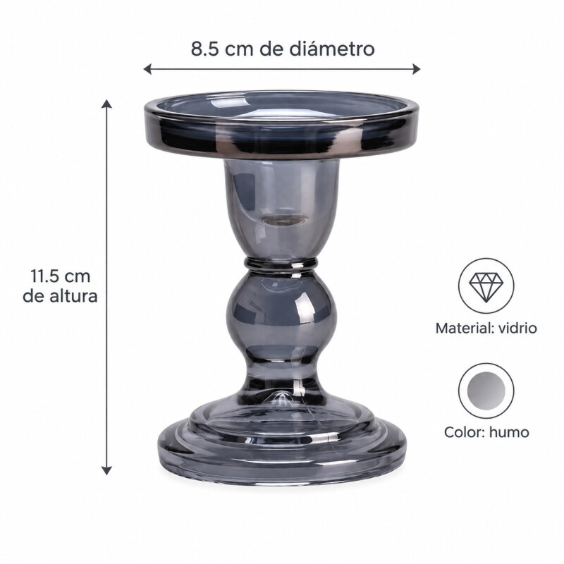 Candelabro Portavelas de Vidrio Color Humo 11,5 cm Candelabro Portavelas de Vidrio Color Humo 11,5 cm