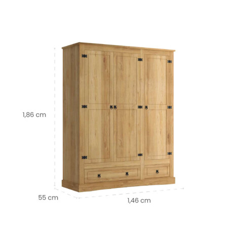 Ropero 3 Puertas 2 Cajones Madera Linea Mexicana Natural