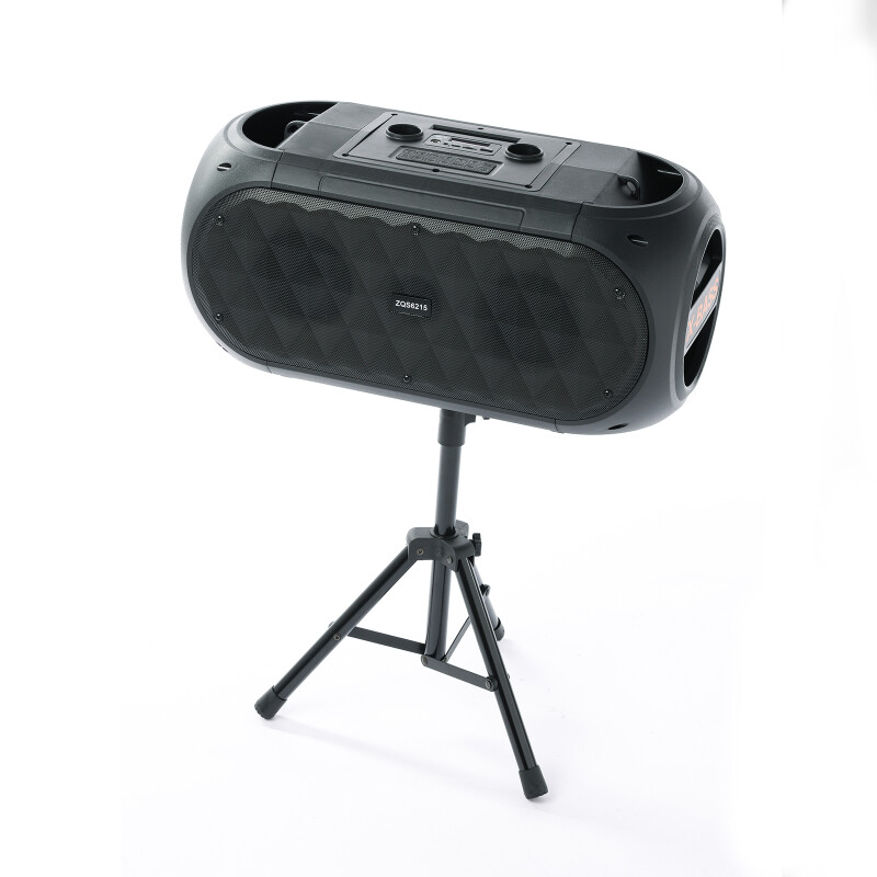 Parlante portatil bluetooth ZQS6215 luces horizontal con tripode, micrófono Parlante portatil bluetooth ZQS6215 luces horizontal con tripode, micrófono