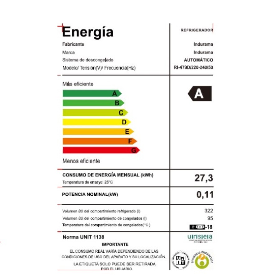 Heladera 446 L C/ Disp. Agua inverter Indurama INRI479D Heladera 446 L C/ Disp. Agua inverter Indurama INRI479D