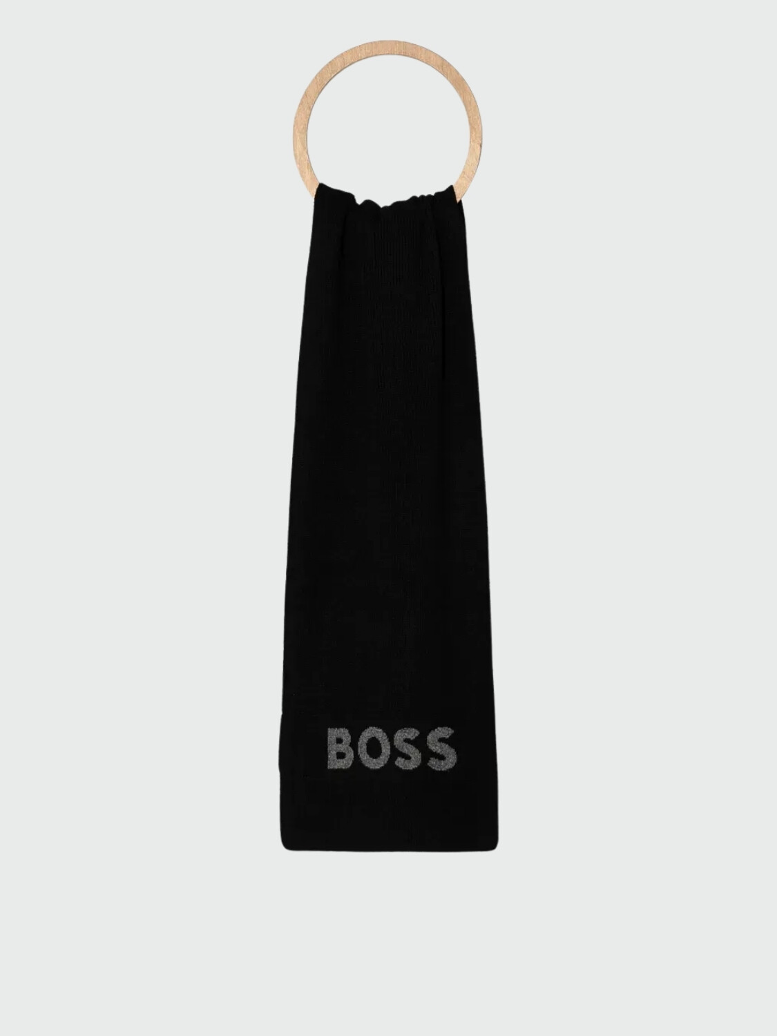 BOSS Bufanda de Lana con Etiqueta de Logo de Cuero Sintético 0