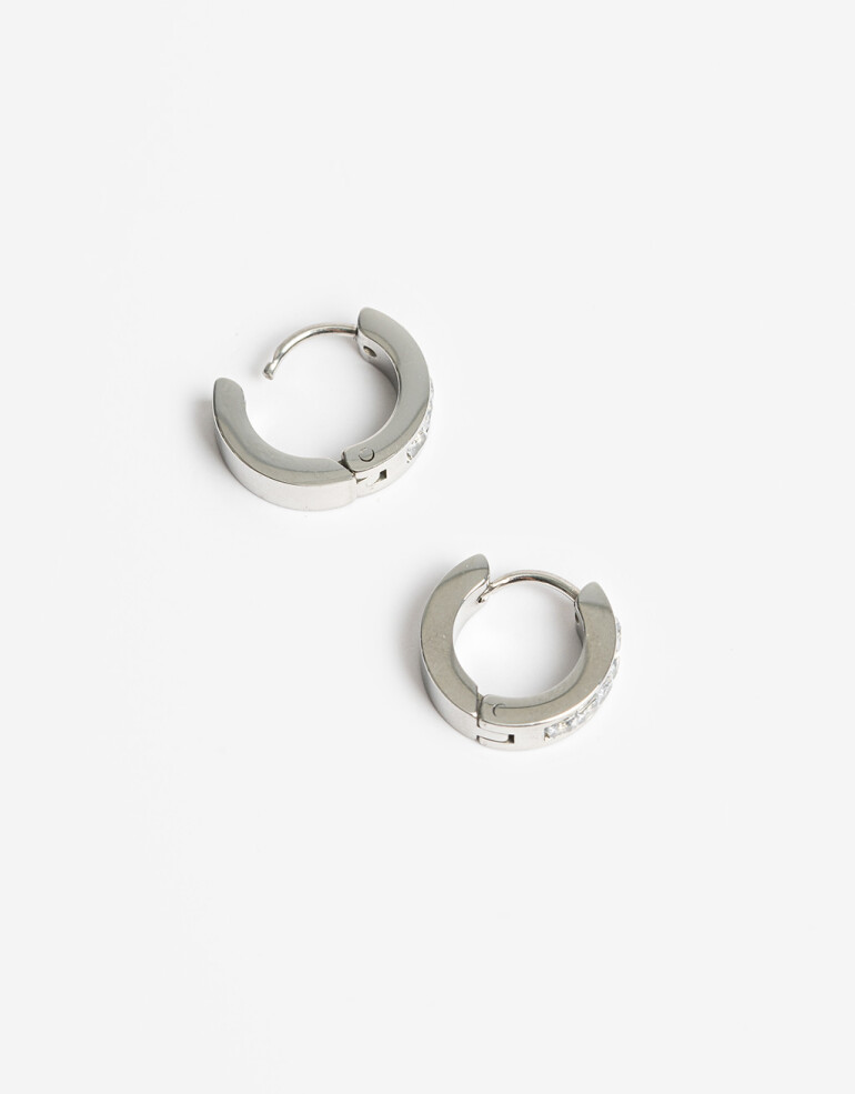 Aros Argollas Strass Argollas Acero Con Cubic - Plateado