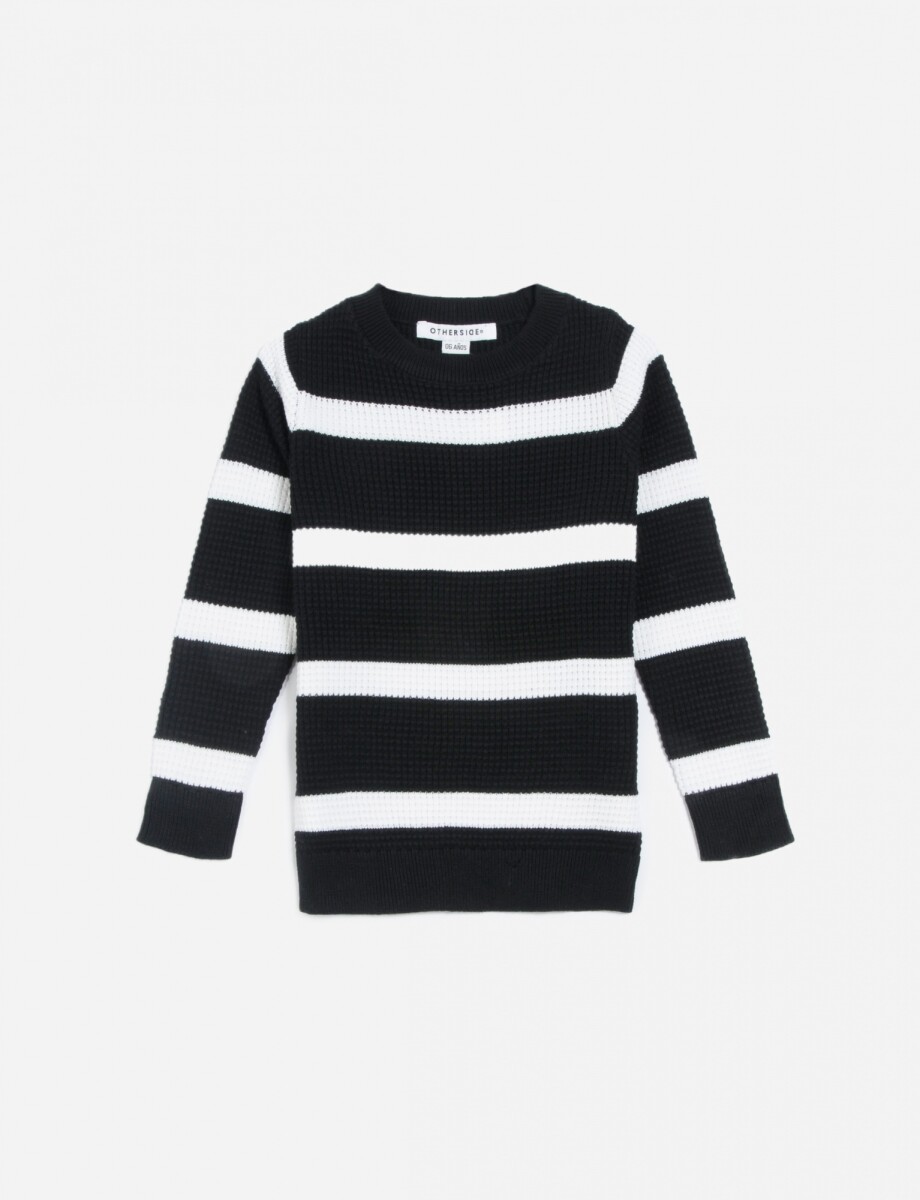 Sweater cuello redondo - NEGRO Y BLANCO 