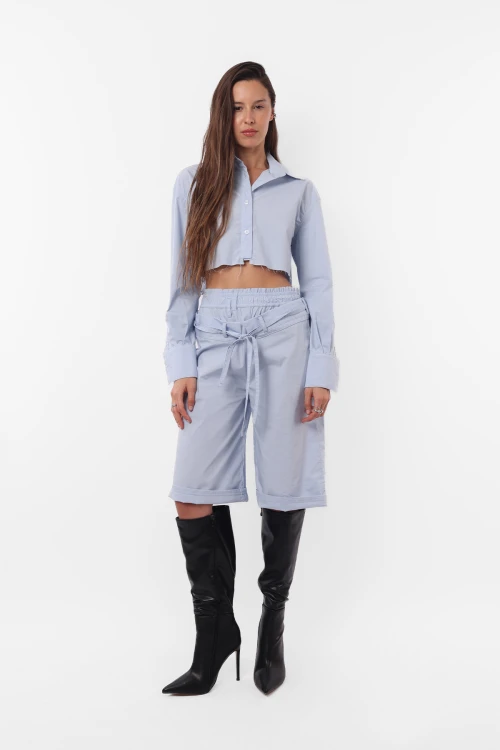 Camisa Crop Mega Celeste