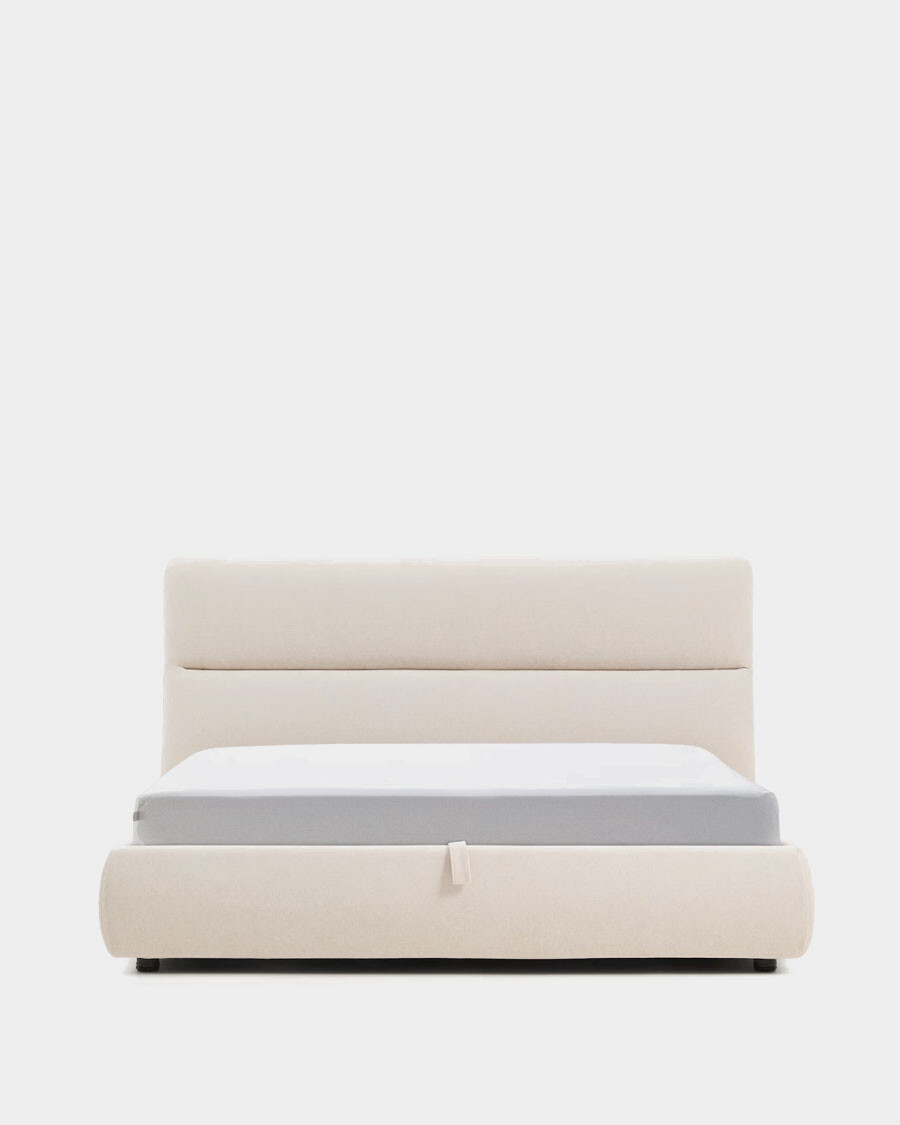 Cama desenfundable con canapé abatible Dafra de chenilla beige para colchón de 180 x 200 cm FSC 100% Cama desenfundable con canapé abatible Dafra de chenilla beige para colchón de 180 x 200 cm FSC 100%