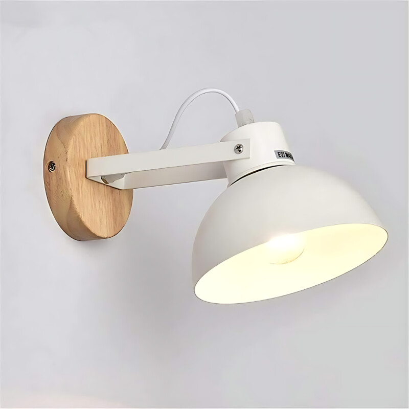 Lampara Aplique De Pared Nordico Metal Y Madera Moderno Blanco
