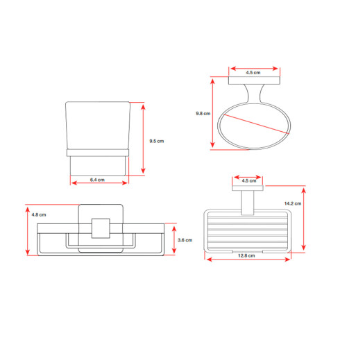 SET DE ACCESORIOS CUADRADO METAL LINEA ZINC COLOR CROMO CROMO