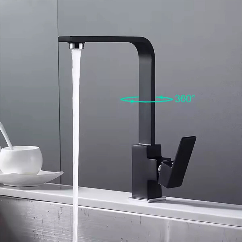 Monocomando alta para mesada de cocina diseño minimalista NEGRO MATE