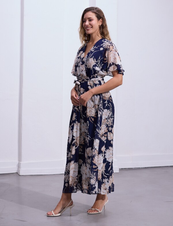 Vestido Maxi Cruzado Lazo AZUL/MULTI