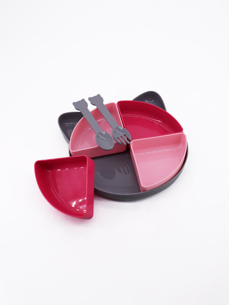 PLATO GATO CON CUBIERTOS MULTICOLOR