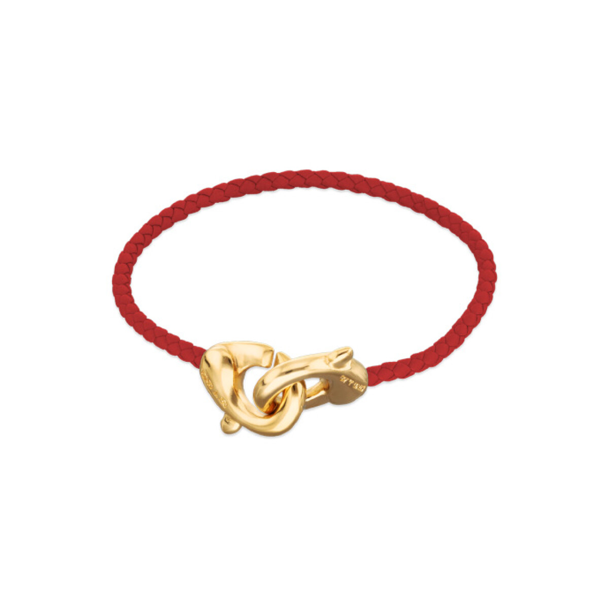PULSERA DE CUERO ROJO CON MOSQUETÓN ENTRELAZADO BAÑADA EN ORO 18K - Pulsera 