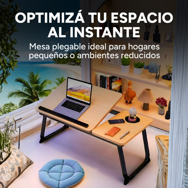 Mesa De Cama Reclinable Para Laptop Plegable Con Posa Vaso Color Marrón Claro