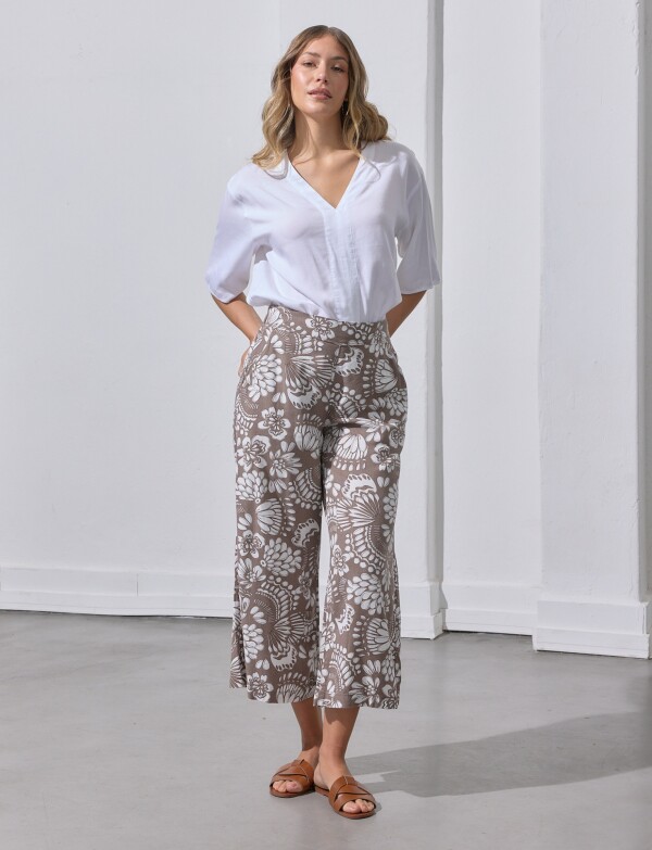 Pantalon Lino Crop TOSTADO/MULTI