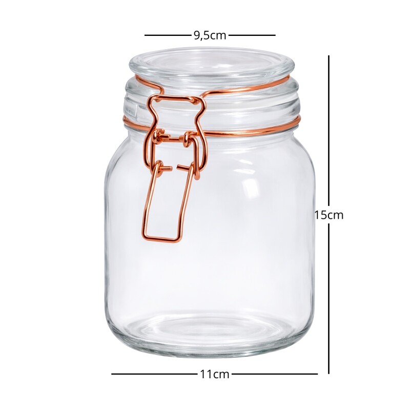 Recipiente vidrio 1 lt tapa broche cobre TRANSPARENTE