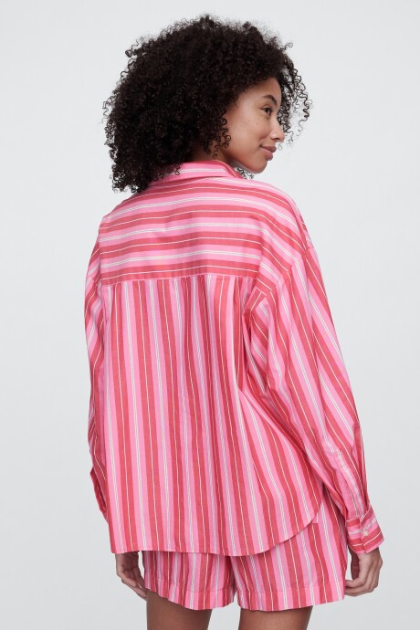 Camisa Poplin Big Shirt Mujer Pink Stripe