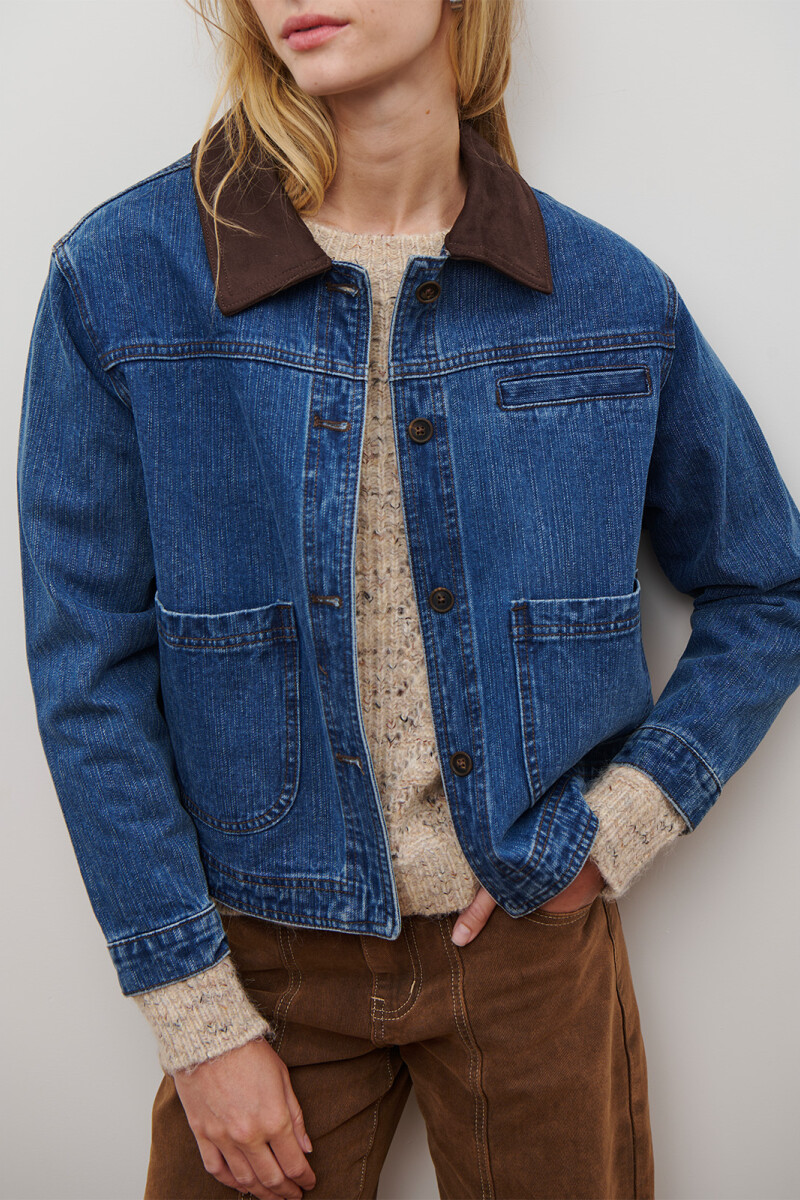 CHAQUETA JEAN CUELLO CHOCOLATE