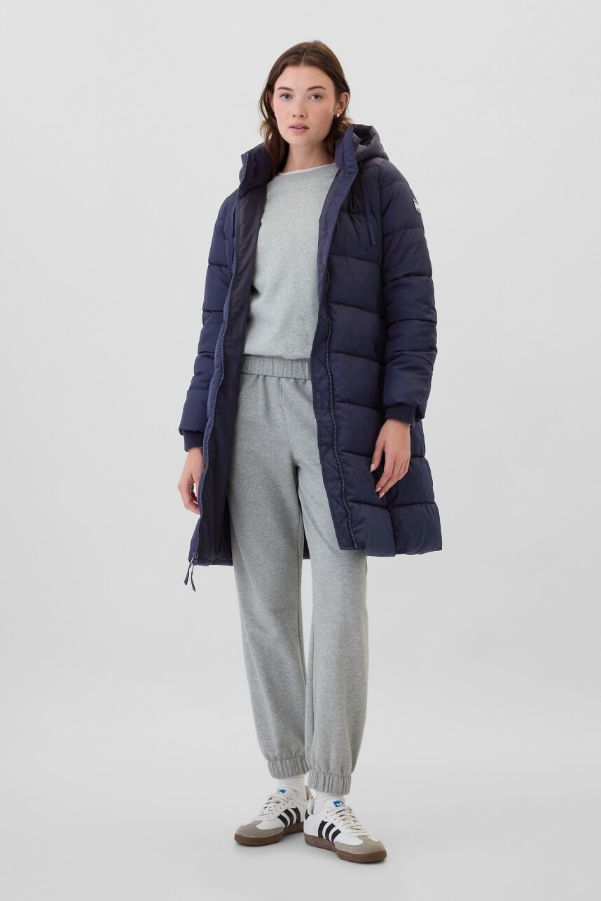 Campera Larga Puffer Logo Gap Mujer Navy081