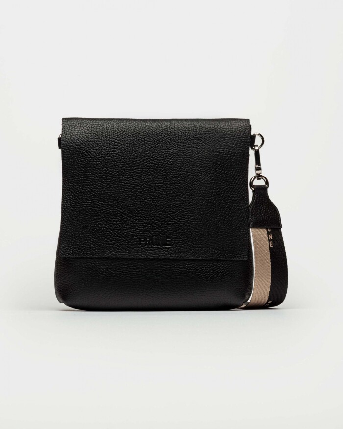 Bandolera Olivia En Cuero Graneado Negro