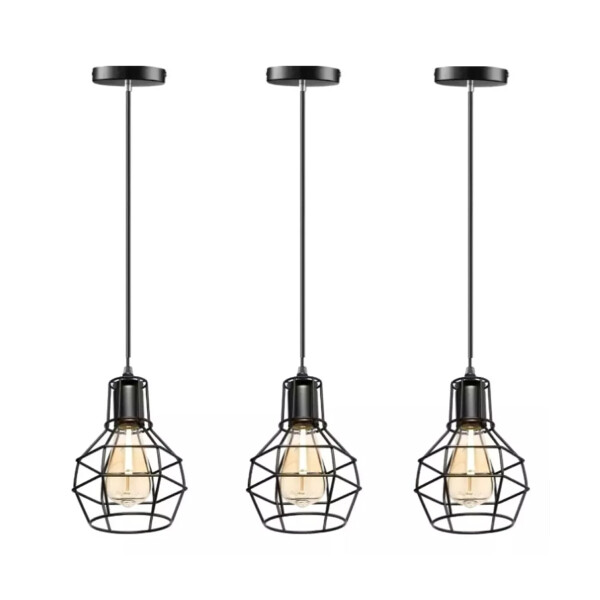 Set x3 Lampara Techo Colgante Jaula Metal Vintage Retro Luz Aplique Artefacto Imback Ilu010 Color Negro Set x3 Lampara Techo Colgante Jaula Metal Vintage Retro Luz Aplique Artefacto Imback Ilu010 Color Negro