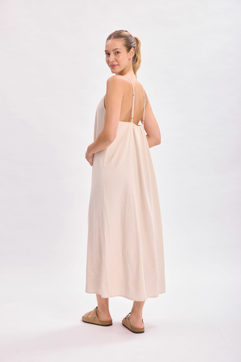 Vestido largo con lino Beige
