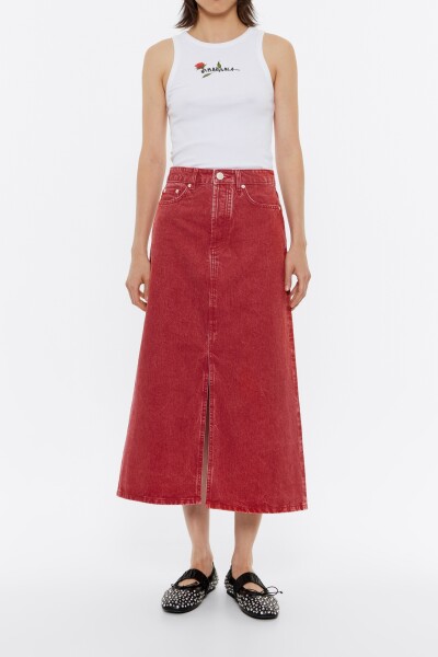 FALDA MIDI DENIM LÍNEA A Rojo