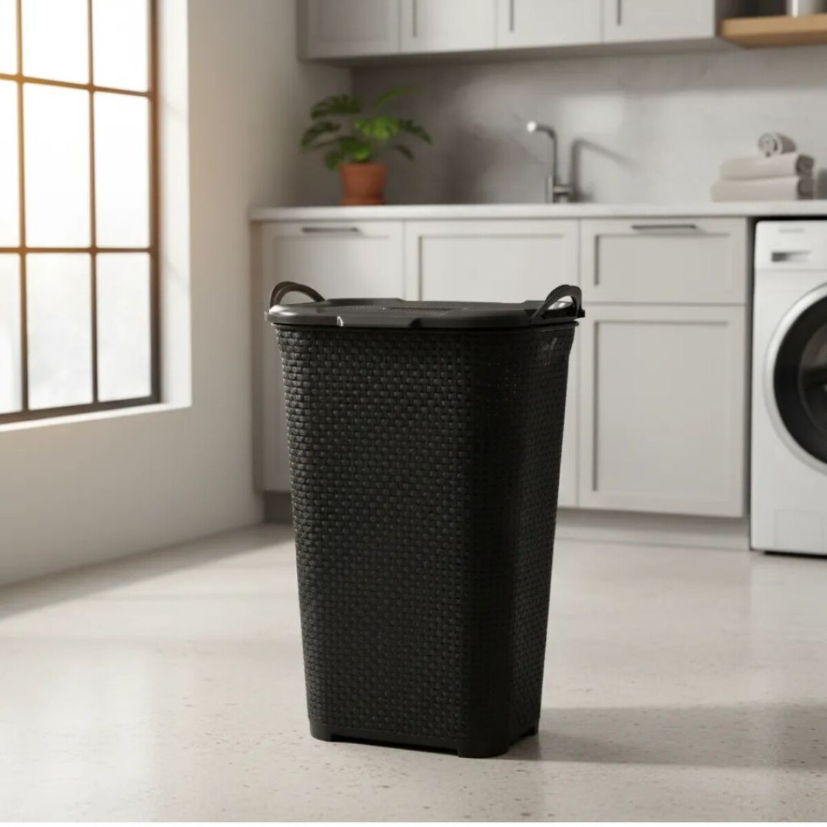 CESTO CANASTO ROPA SIMIL RATTAN 40 LITROS ARQPLAST NEGRO 