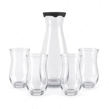 Set Botella Vidrio c/Tapa 1,2L+4 Vasos 360ml Diseño Moderno Transparente