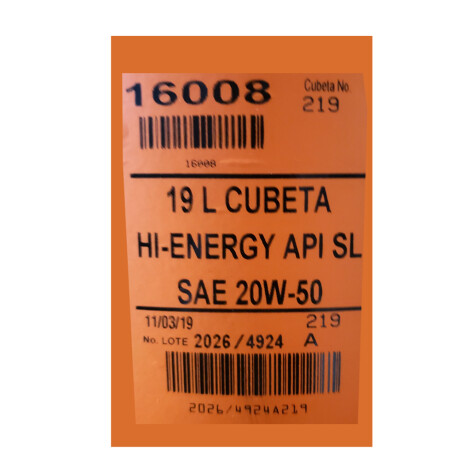 LUBRICANTE ACEITES - HI-ENERGY API SL SAE 20W50 BALDE 19LTS. ROSHFRANS LUBRICANTE ACEITES - HI-ENERGY API SL SAE 20W50 BALDE 19LTS. ROSHFRANS