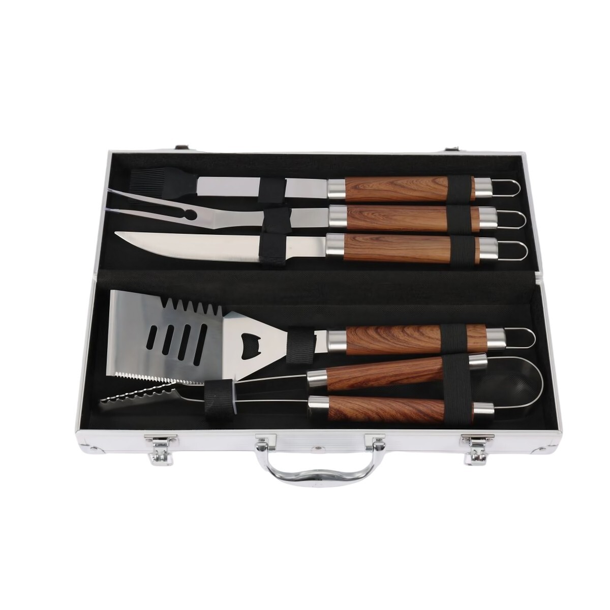 SET DE UTENSILIOS DE COCINA FIRE KING MANGO DE MADERA 5 PIEZAS CON VALIJA 