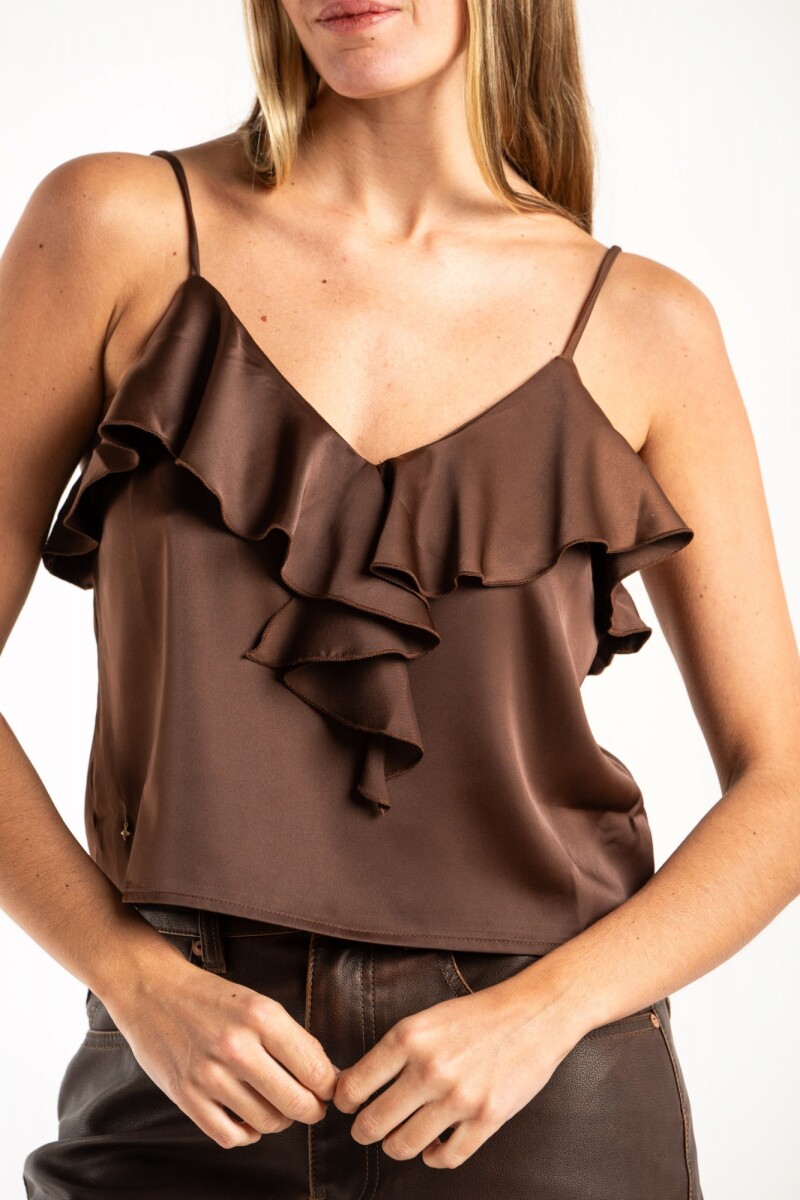 Musculosa Volado Saten Chocolate
