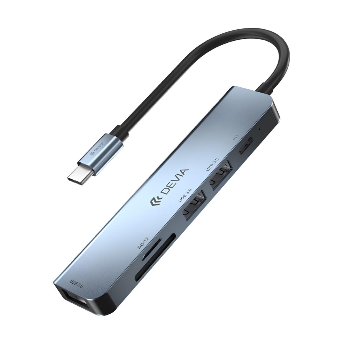 ADAPTADOR HUB 5 EN 1 USB-C A USB 3.0*3 + PD + LECTOR SD DEVIA LEOPARD (updated) - Grey 