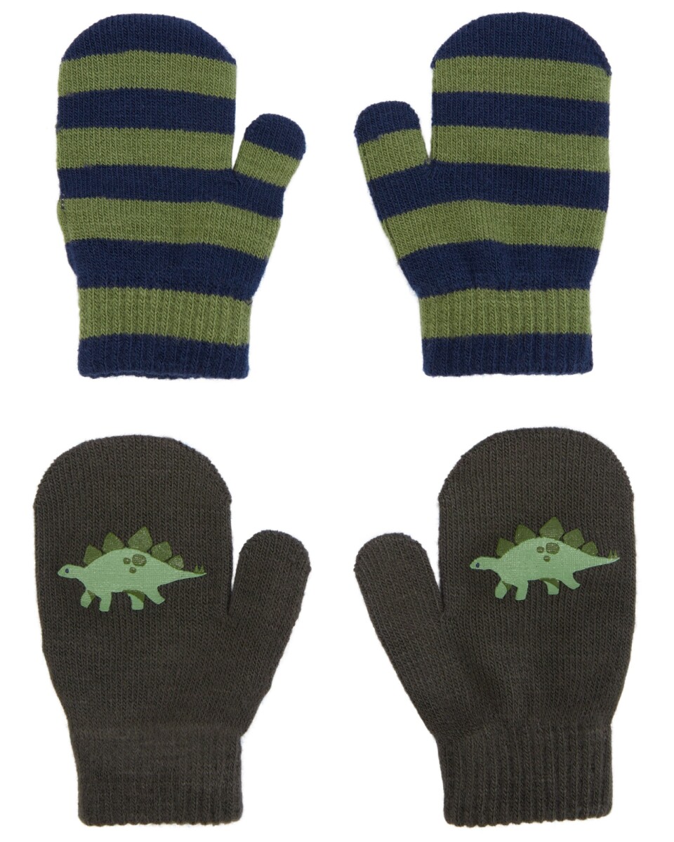 Pack dos pares de guantes mitones, diseño dino 