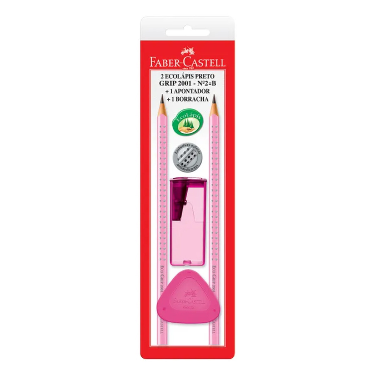 Set Faber Castell Grip Lapiz, Goma y Sacapuntas - Rosado 
