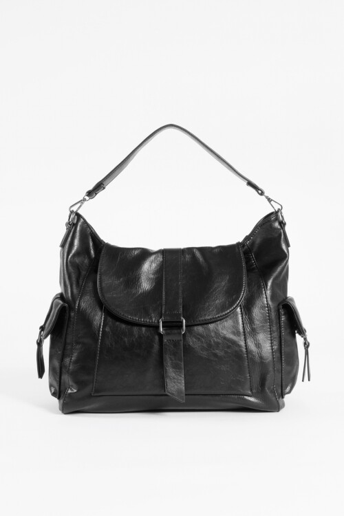 Cartera hobo con tapa negro