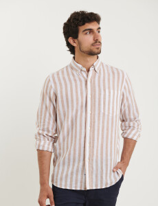 012566 CAMISA HARRINGTON LABEL Blanco/camel
