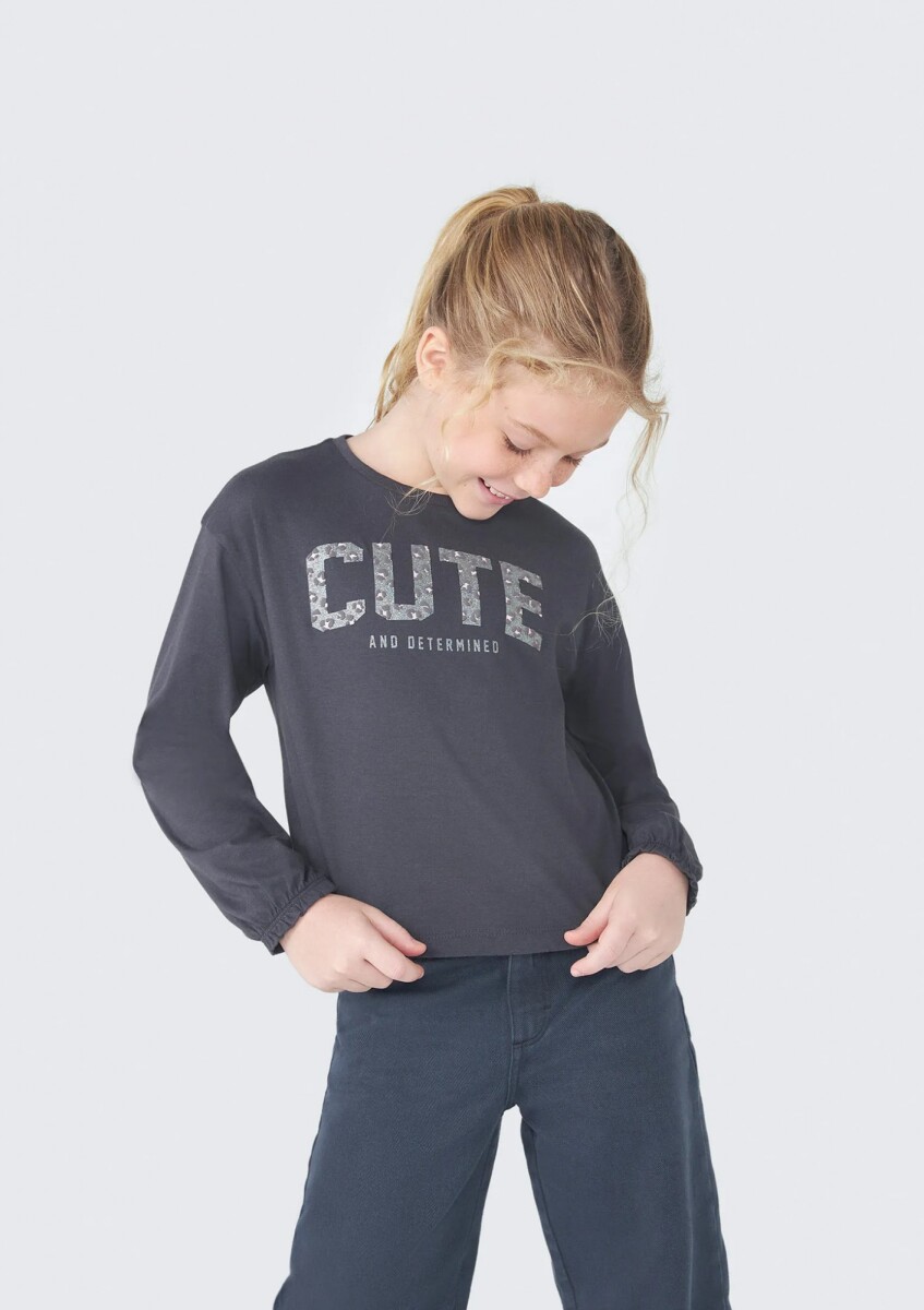 BLUSA INFANTIL CON ESTAMPA - GRIS OSCURO 