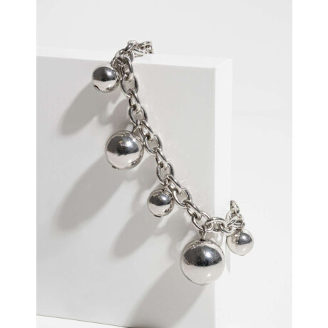 Pulsera Con Esferas De Metal Plateado Rodio