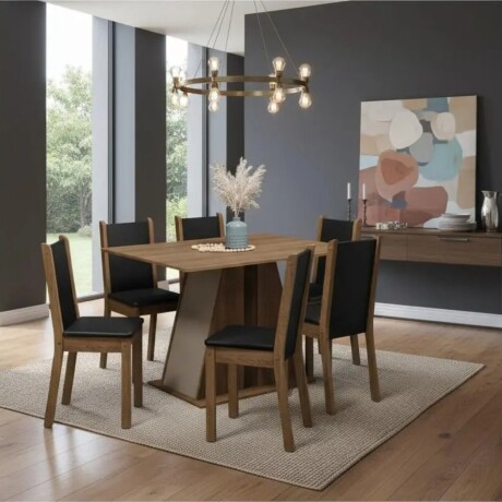 Juego de Comedor Mesa de Madera 6 Sillas Rustico Negro