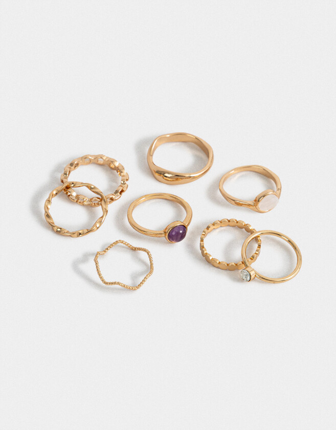 Sets Anillos Piedras Sets De Anillos De Moda - Dorado