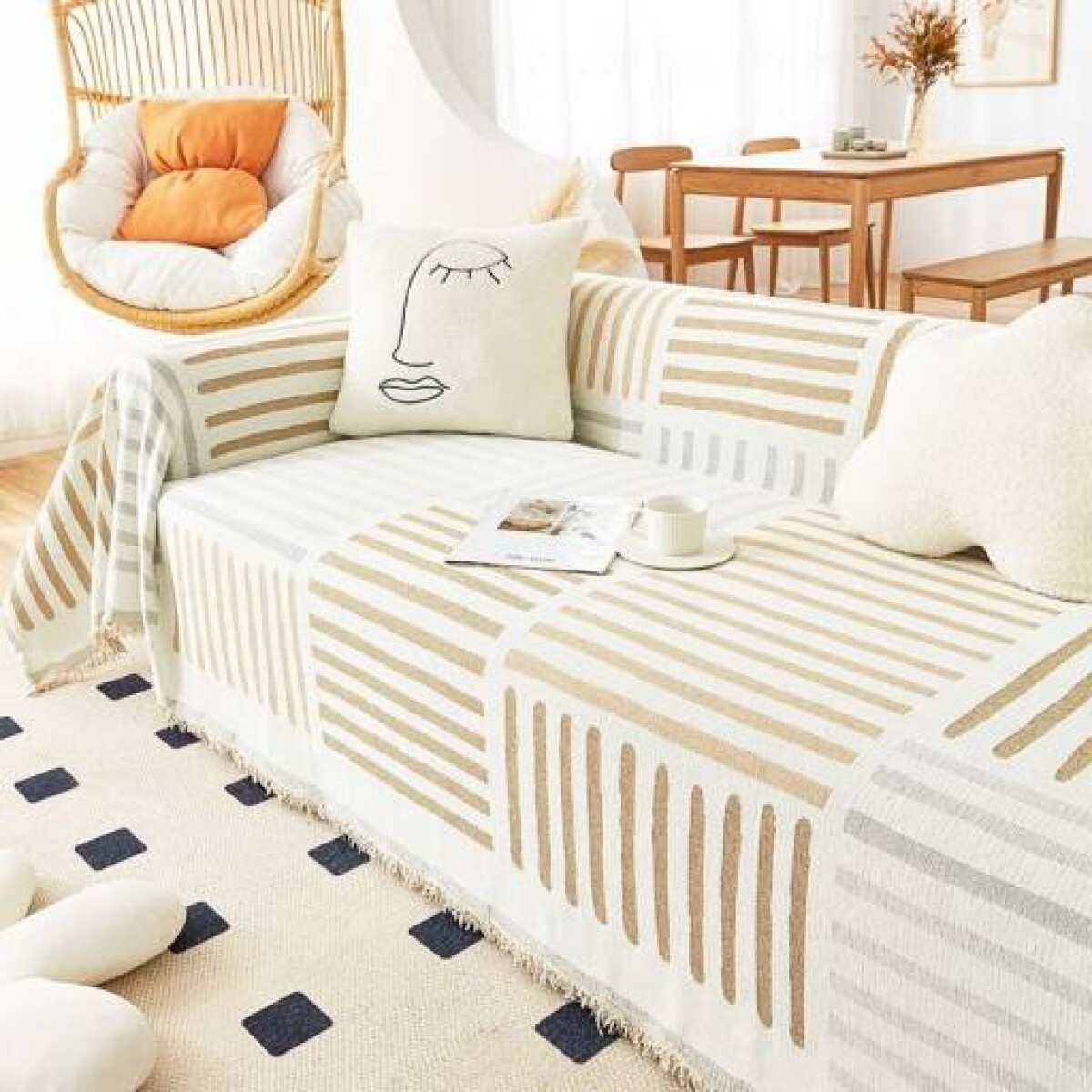 Manta para sillón y cama con diseños rayas - 180 x 230 cm 
