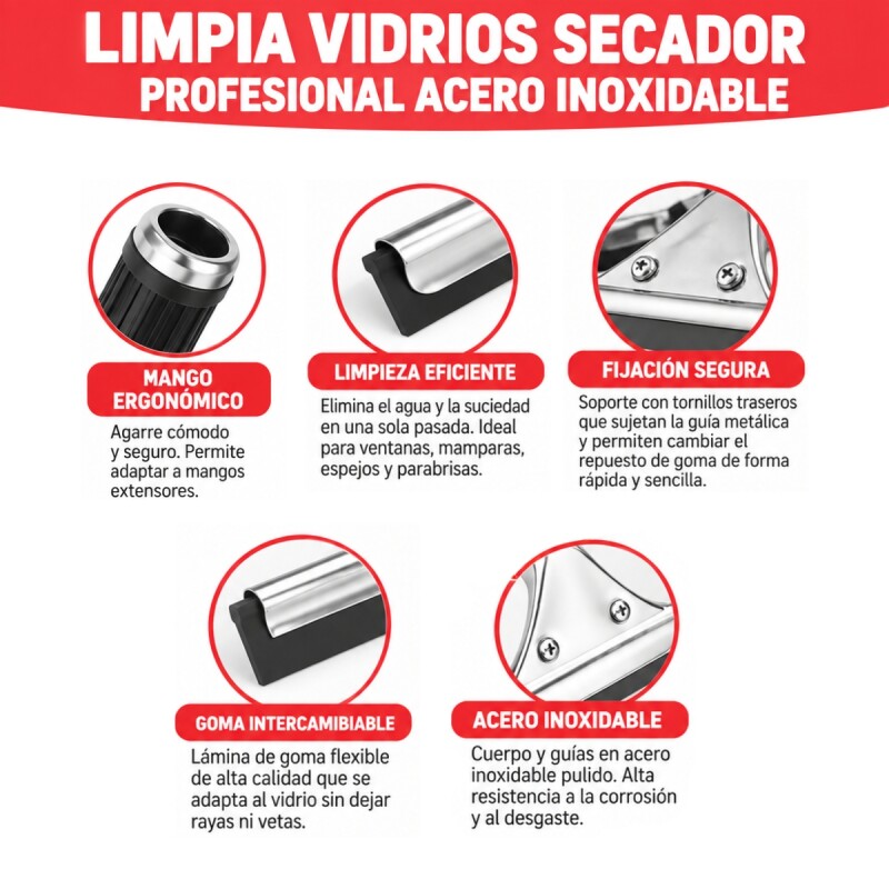 Limpia vidrios 25 cm INOX