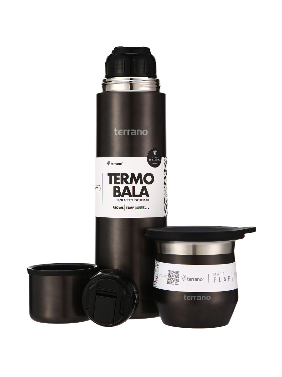 Kit Acero Bala Metalizado - 750mL + Mate Flap - Negro 
