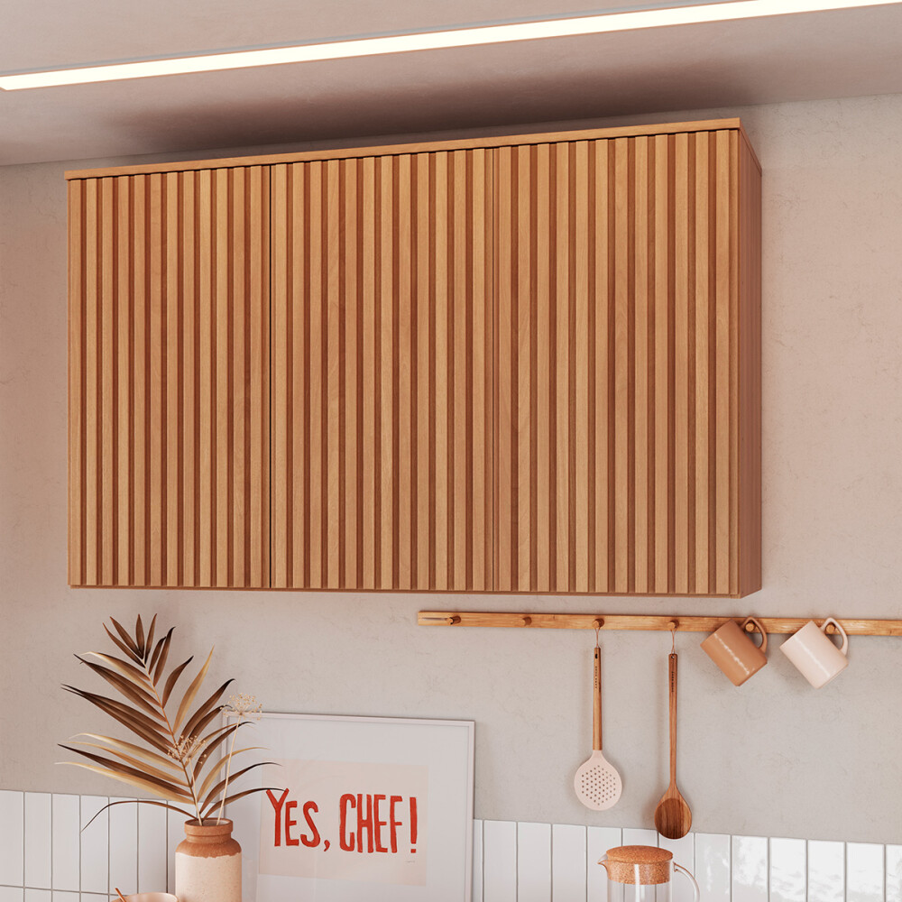 Módulo aéreo ALICE 1,20 m, 3 puertas ripadas, color Freijó Módulo Aéreo Alice 1,20 M, 3 Puertas Ripadas, Color Freijó