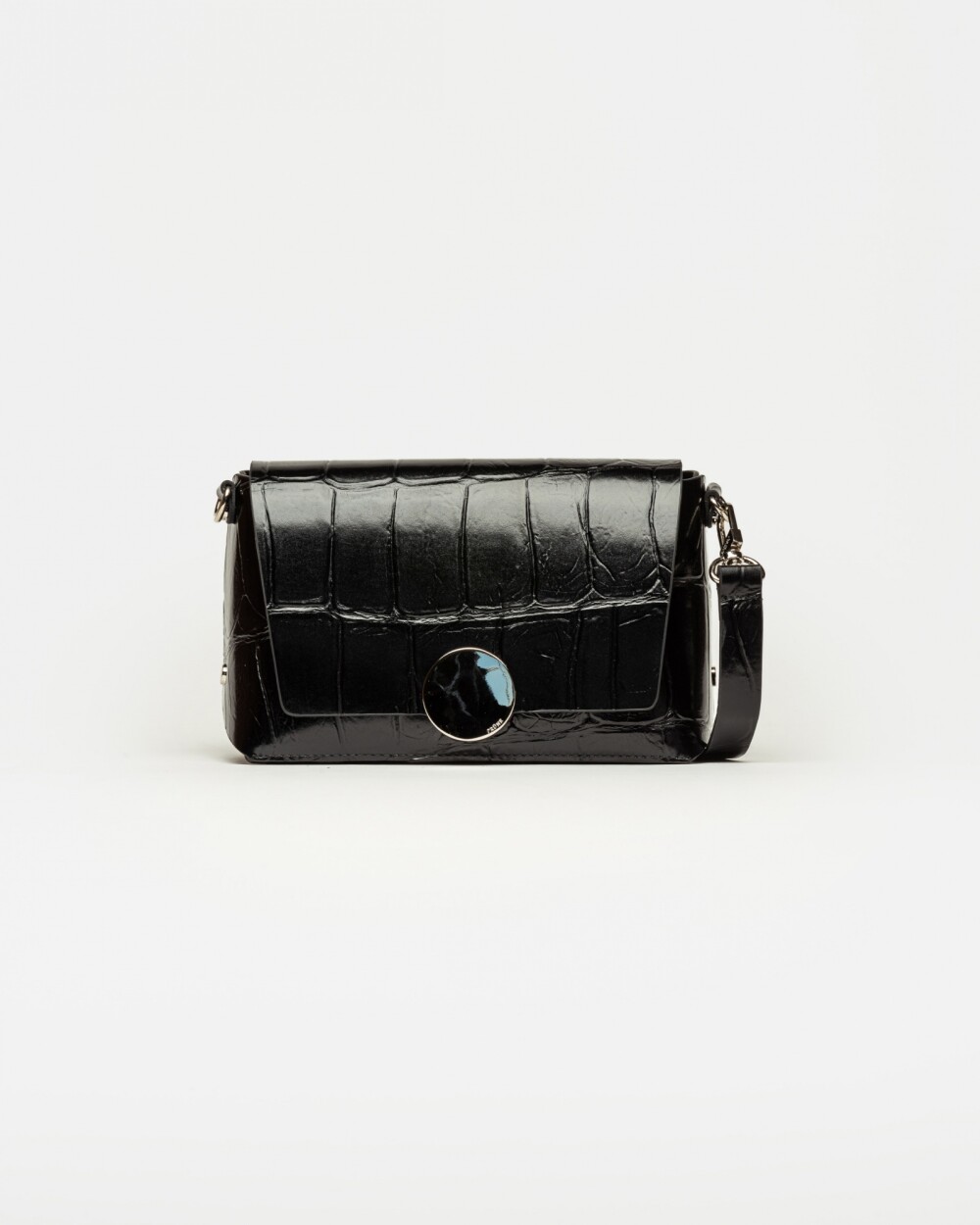 Bandolera Oasis en cuero grabado big croco Negro