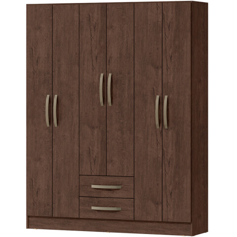 Ropero 6 puertas 2 cajones con estantes y perchero interior natural 172X136X35 - Marrón Ropero 6 puertas 2 cajones con estantes y perchero interior natural 172X136X35 - Marrón
