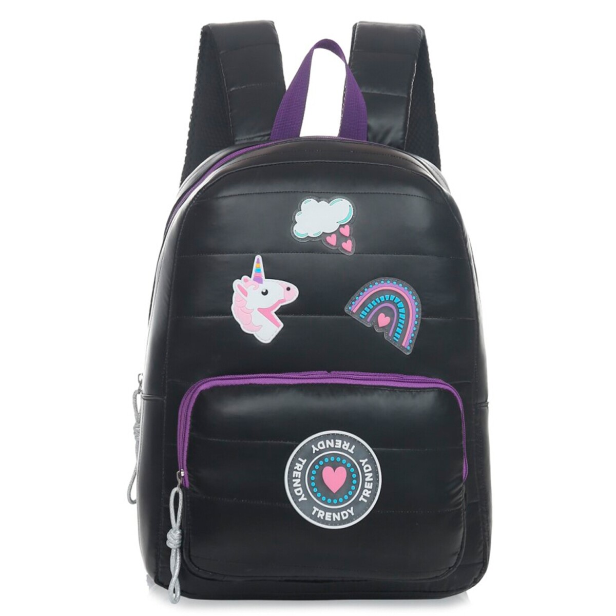 Mochila Escolar Puffer Metalizada Trendy - Negro 