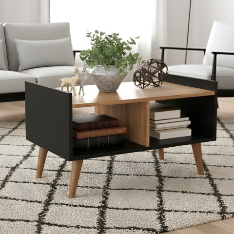 Mesa de Centro Escandinava Retro con Patas - MDP 15mm - Negro / Miel Mesa de Centro Escandinava Retro con Patas - MDP 15mm - Negro / Miel